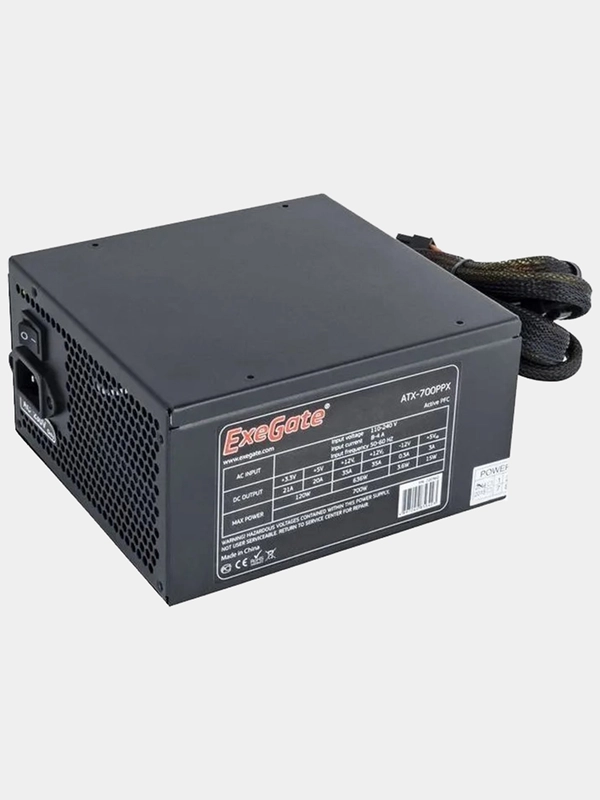 Блок питания 700W ExeGate 700PPX ATX, APFC, КПД 80% (80 PLUS), 14cm fan, 24pin, 2x(4+4)pin