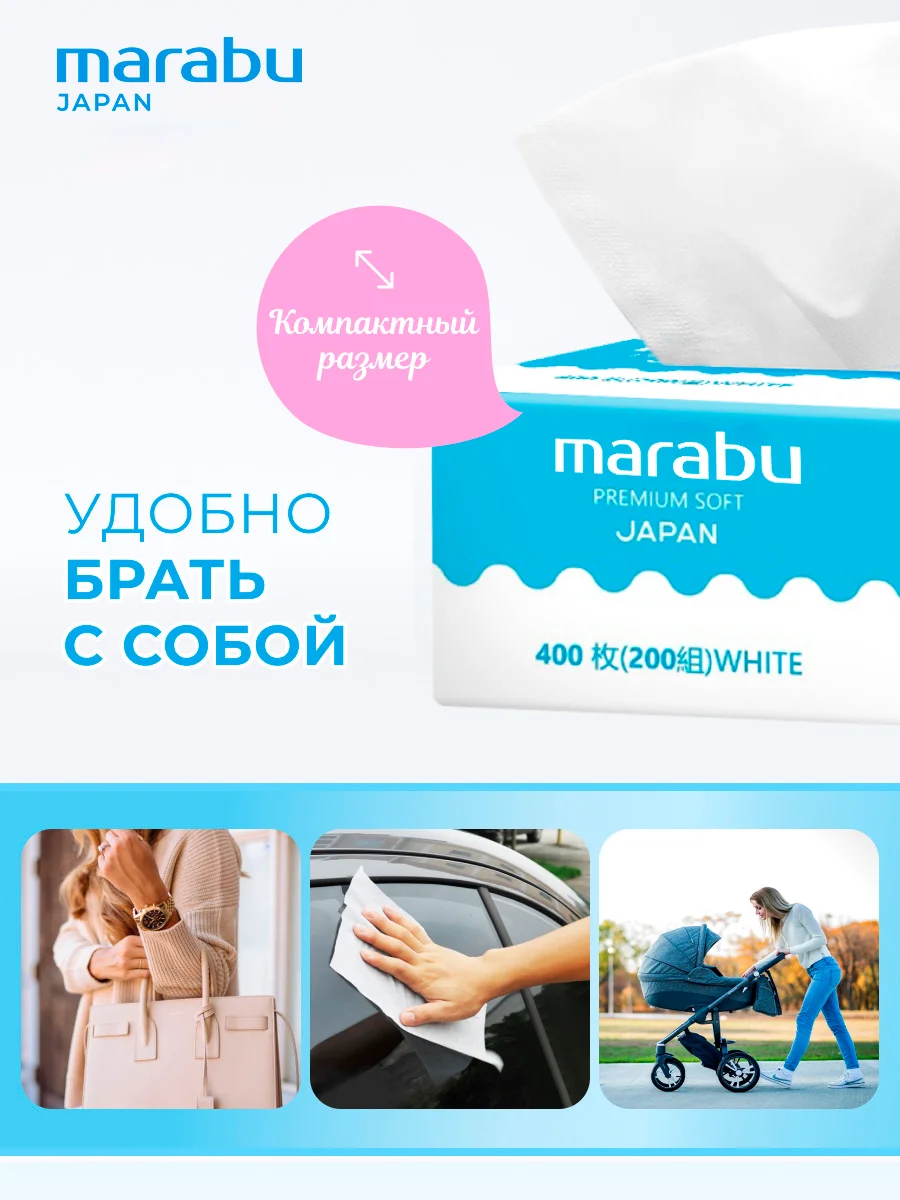 Салфетки бумажные 100 уп* 200 шт, Marabu, Мягкая упаковка