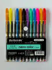 Бирюзовый ручки гелевые цветные "Neon color" набор 12 шт, блестящие, с блестками, неоновые, пастель