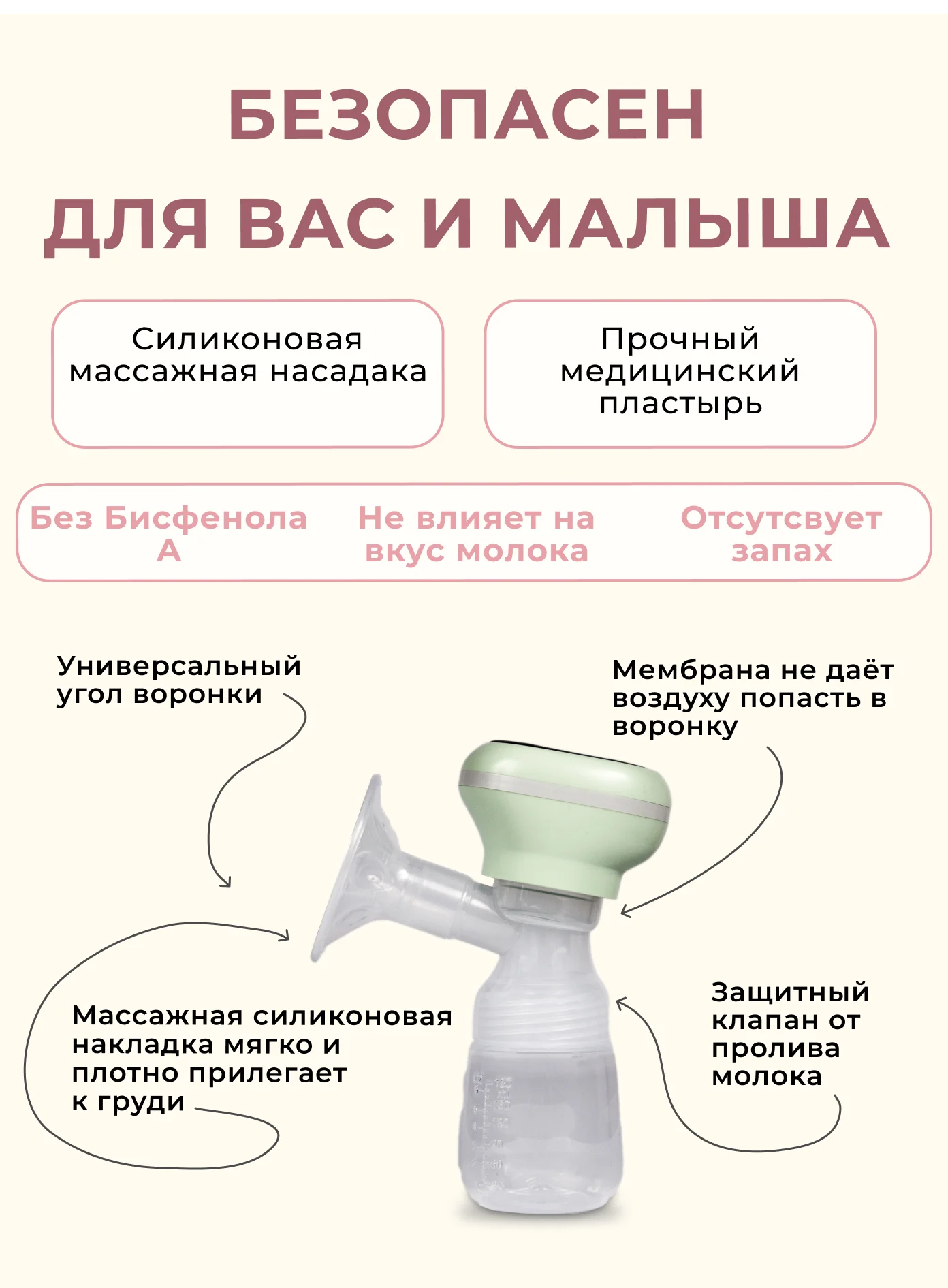 Мятный молокоотсос электрический, с бутылкой, беспроводной