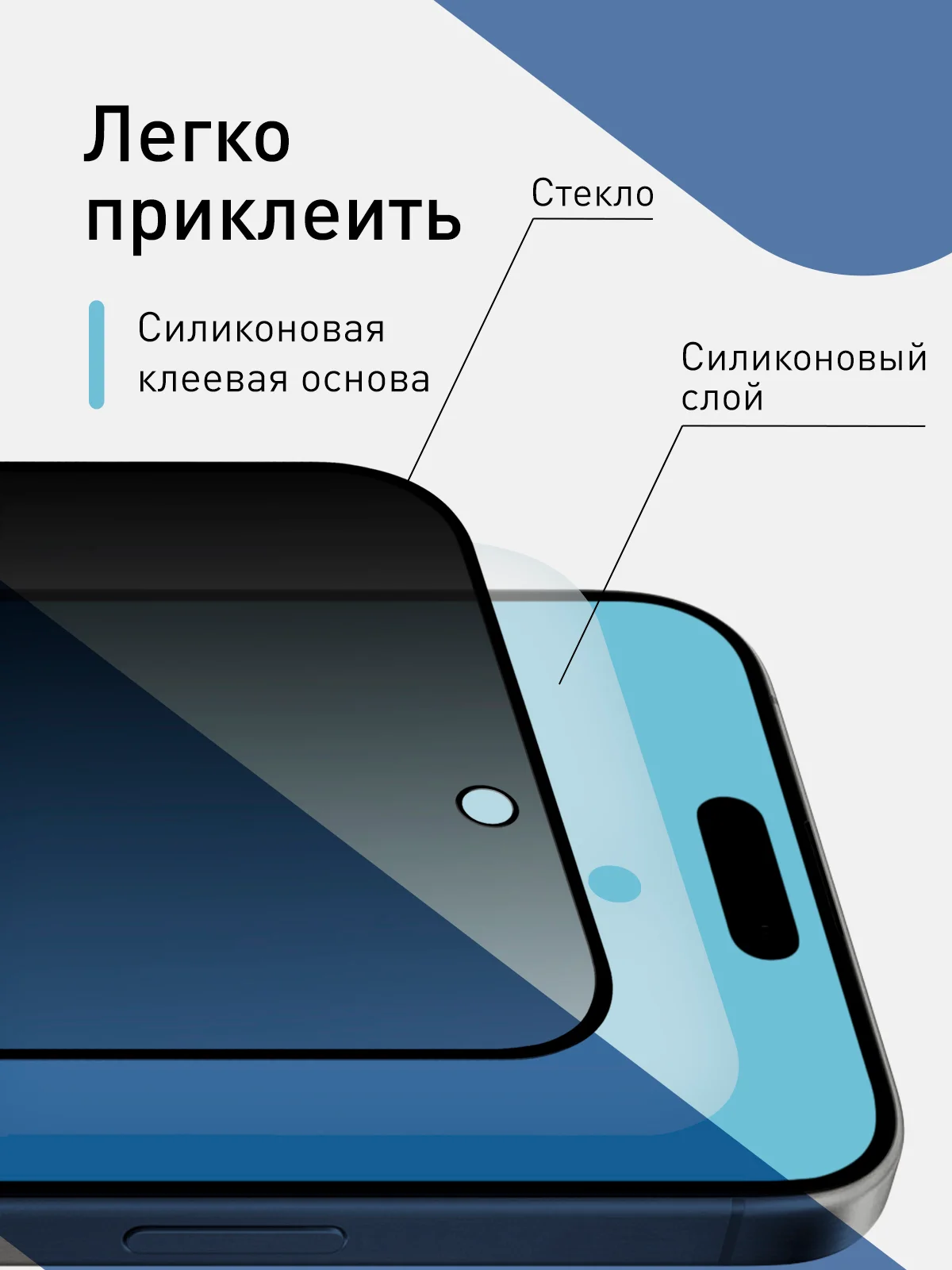 Черный стекло для iPhone 15 Pro защитное ROSCO олеофобное покрытие, матовое, антишпион с рамкой