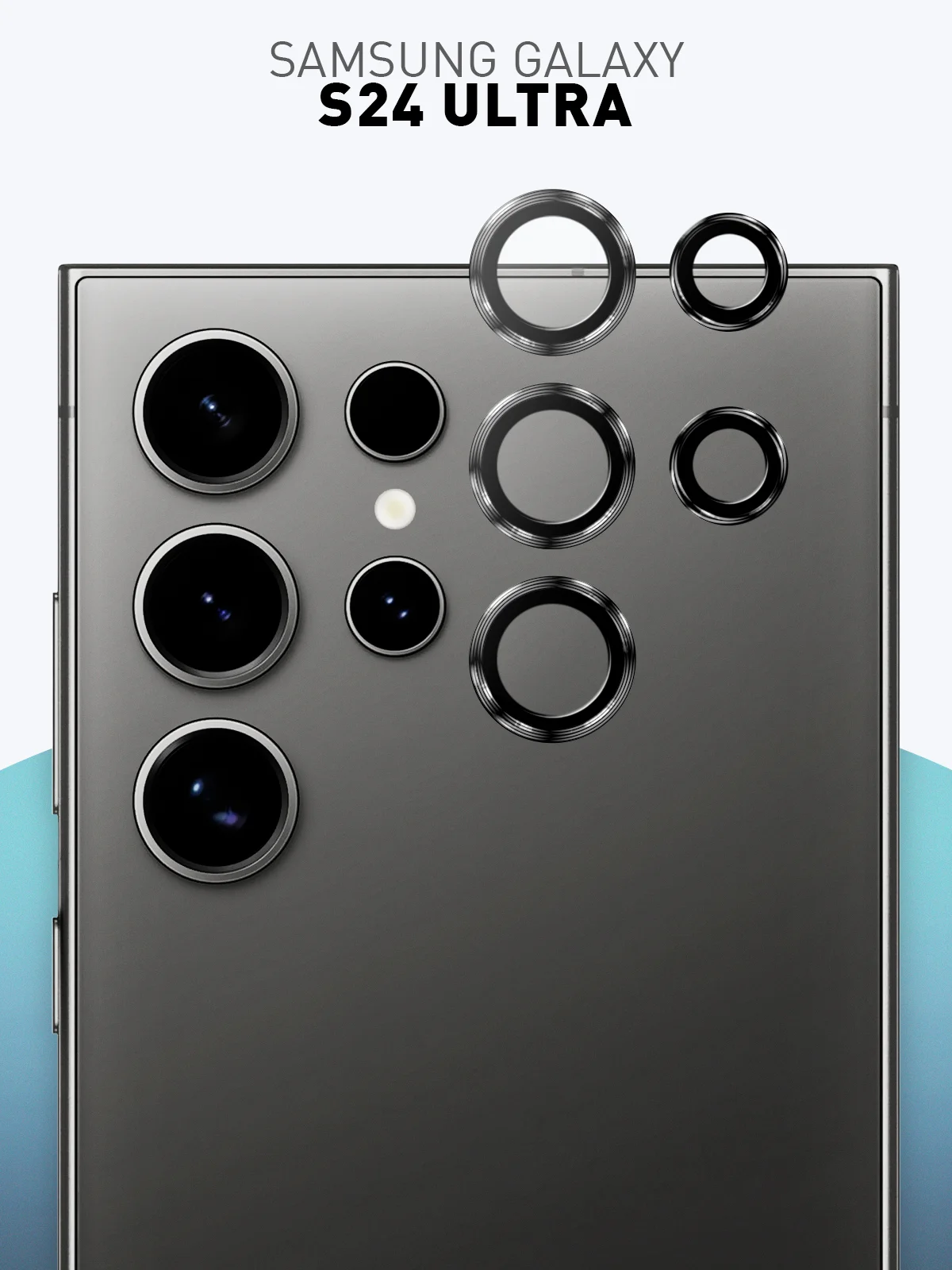 Черный стекло на камеру для Samsung Galaxy S24 Ultra/S24+/S24/A55/A35 5G защитное ROSCO, 2 вида