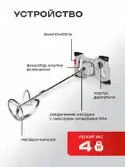 Миксер строительный ELECTROLITE М 1600 ( 1600 Вт, 1 скорость, 1 венчик, медная обмотка )