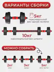 Гантели разборные с грифом ATHLETIC, 5 кг, 2 шт, общий вес 10 кг