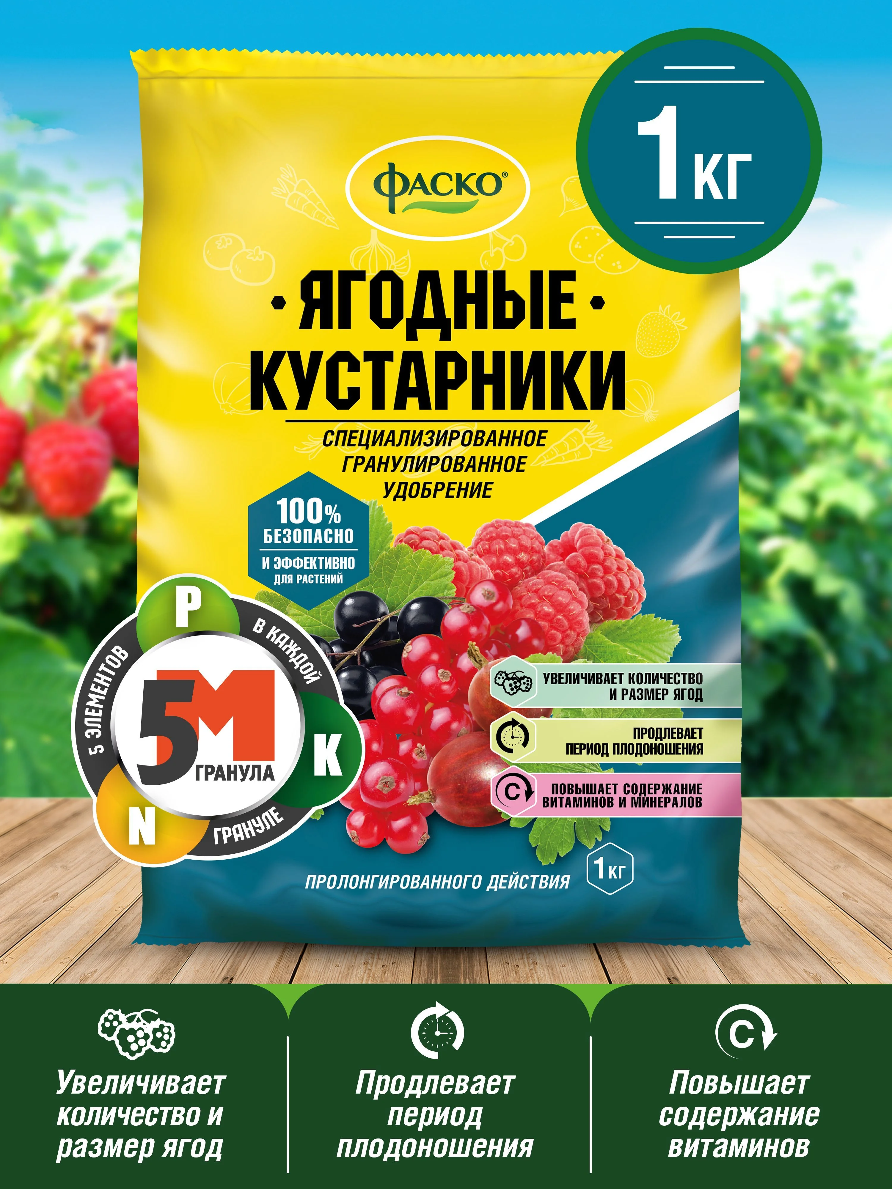 Удобрение сухое Фаско 5М минеральное для Ягодных кустарников гранулированное 1 кг