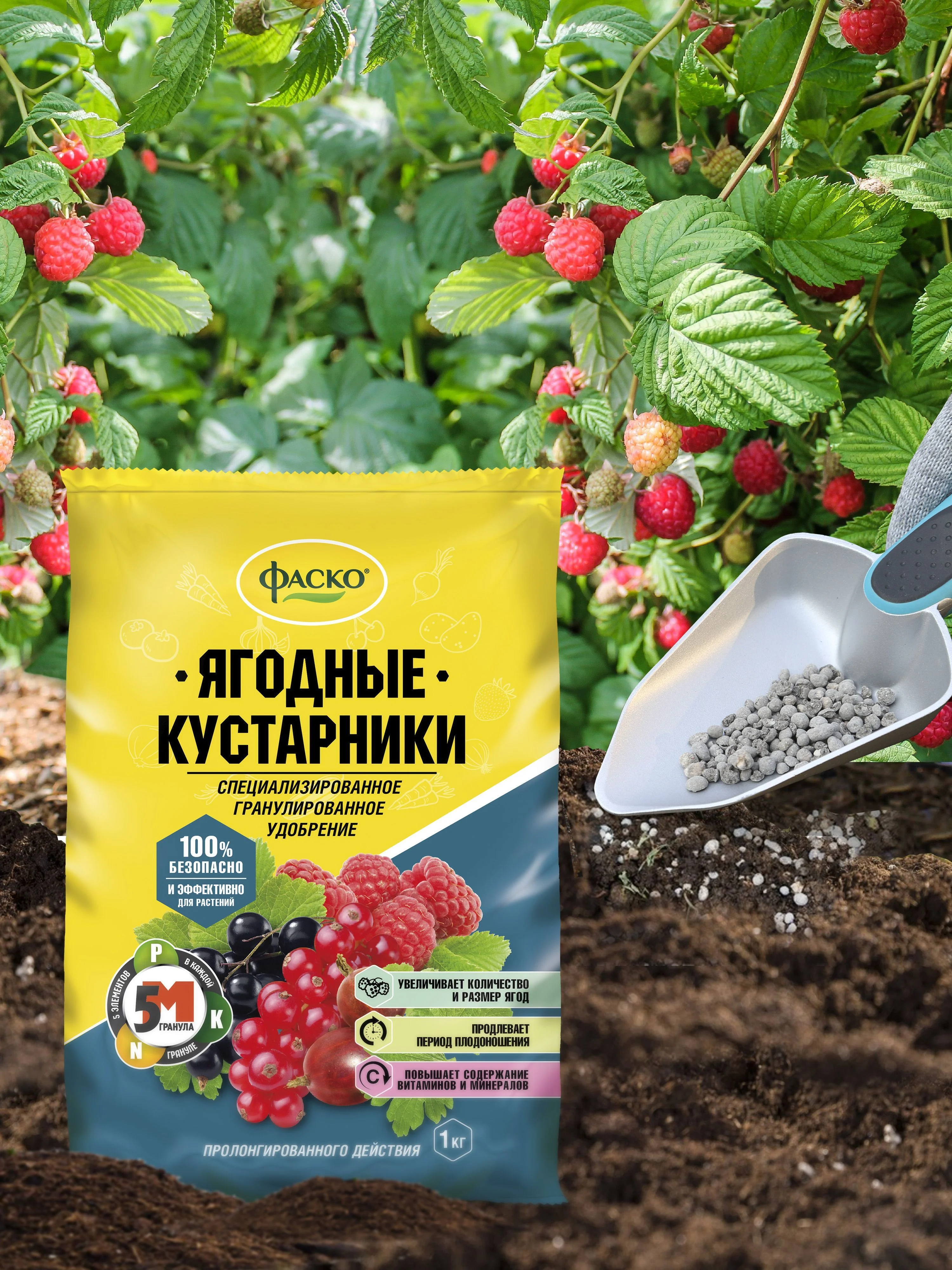 Удобрение сухое Фаско 5М минеральное для Ягодных кустарников гранулированное 1 кг