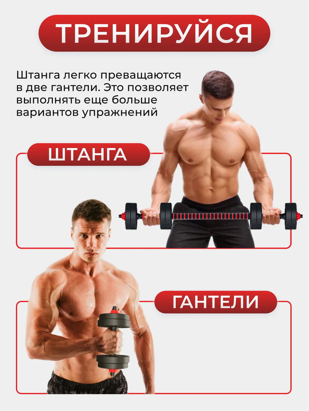 Разборные гантели ATHLETIC, 12 кг, 2 штуки, модель 2