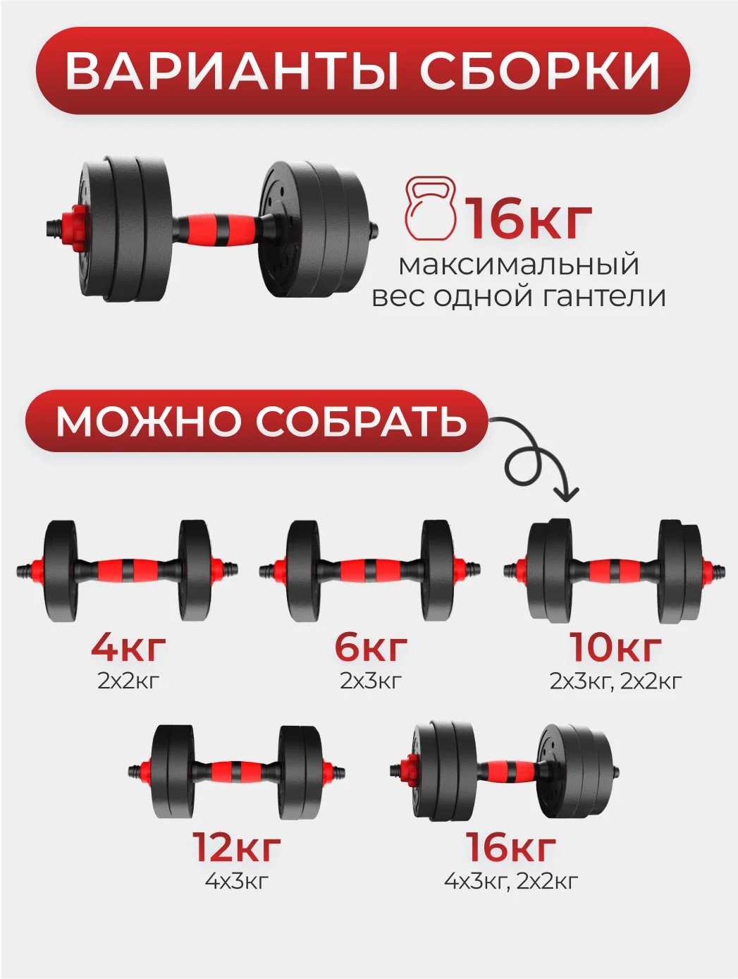 Гантель разборная ATHLETIC, 16,5 кг, 1 штука
