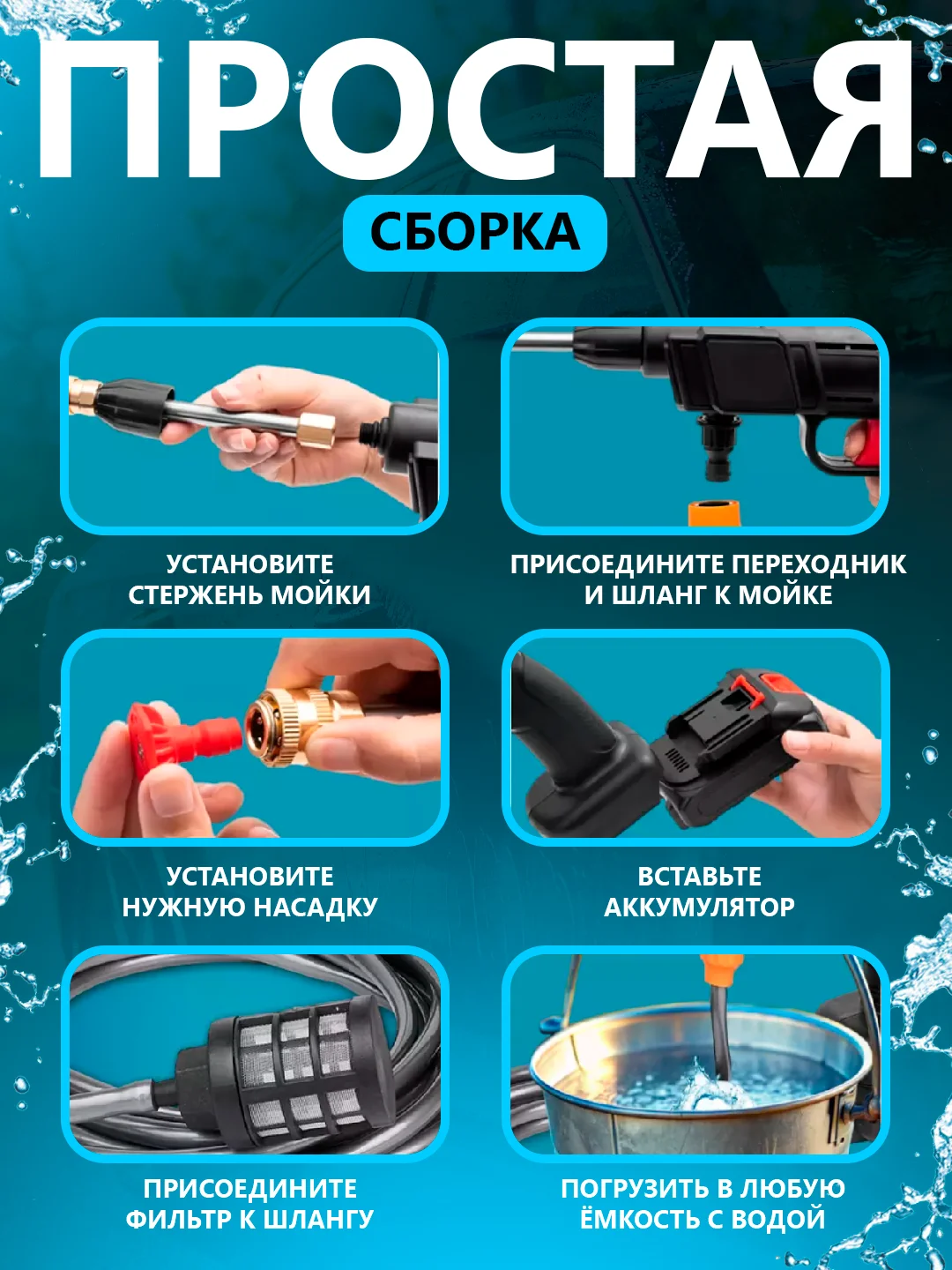 Черный портативная аккумуляторная автомойка, мойка высокого давления