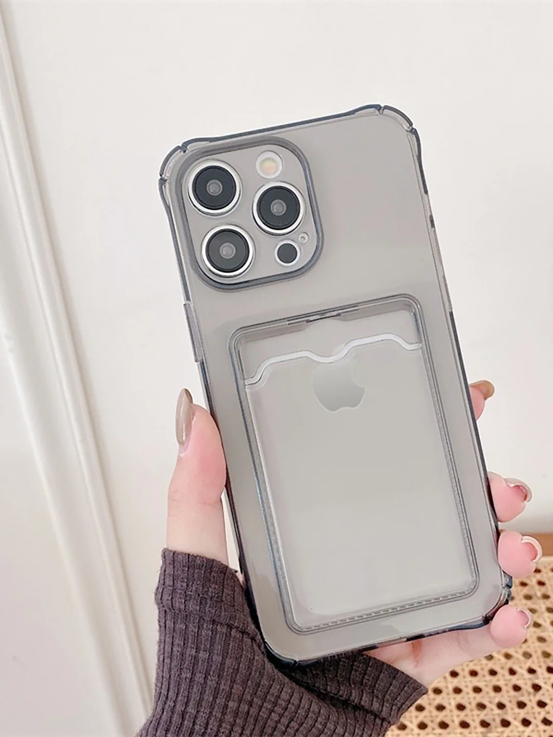 Серый чехол iPhone, Айфон 6, 7, 8, XS, 11, 12, 13, 14 Про Макс, Pro Max, Plus, с карманом карт