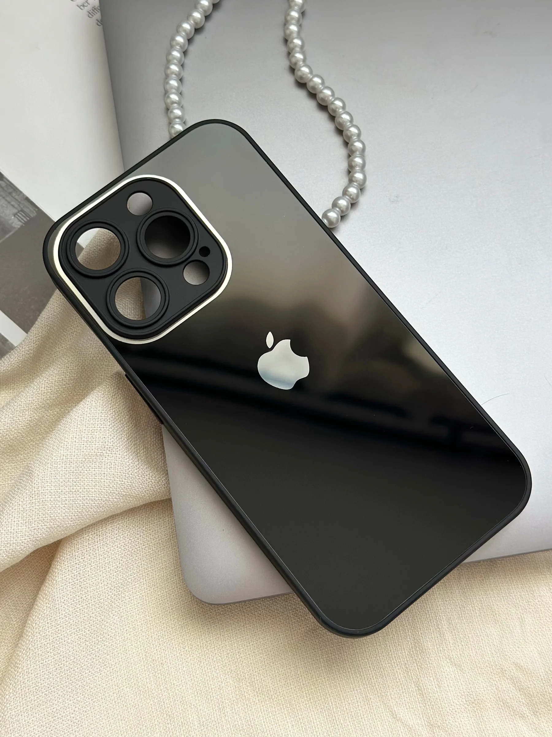 Черный чехол для iPhone 15, 15 Plus, 15 Pro, 15 Pro Max, со стеклянной панелью и защитой камеры