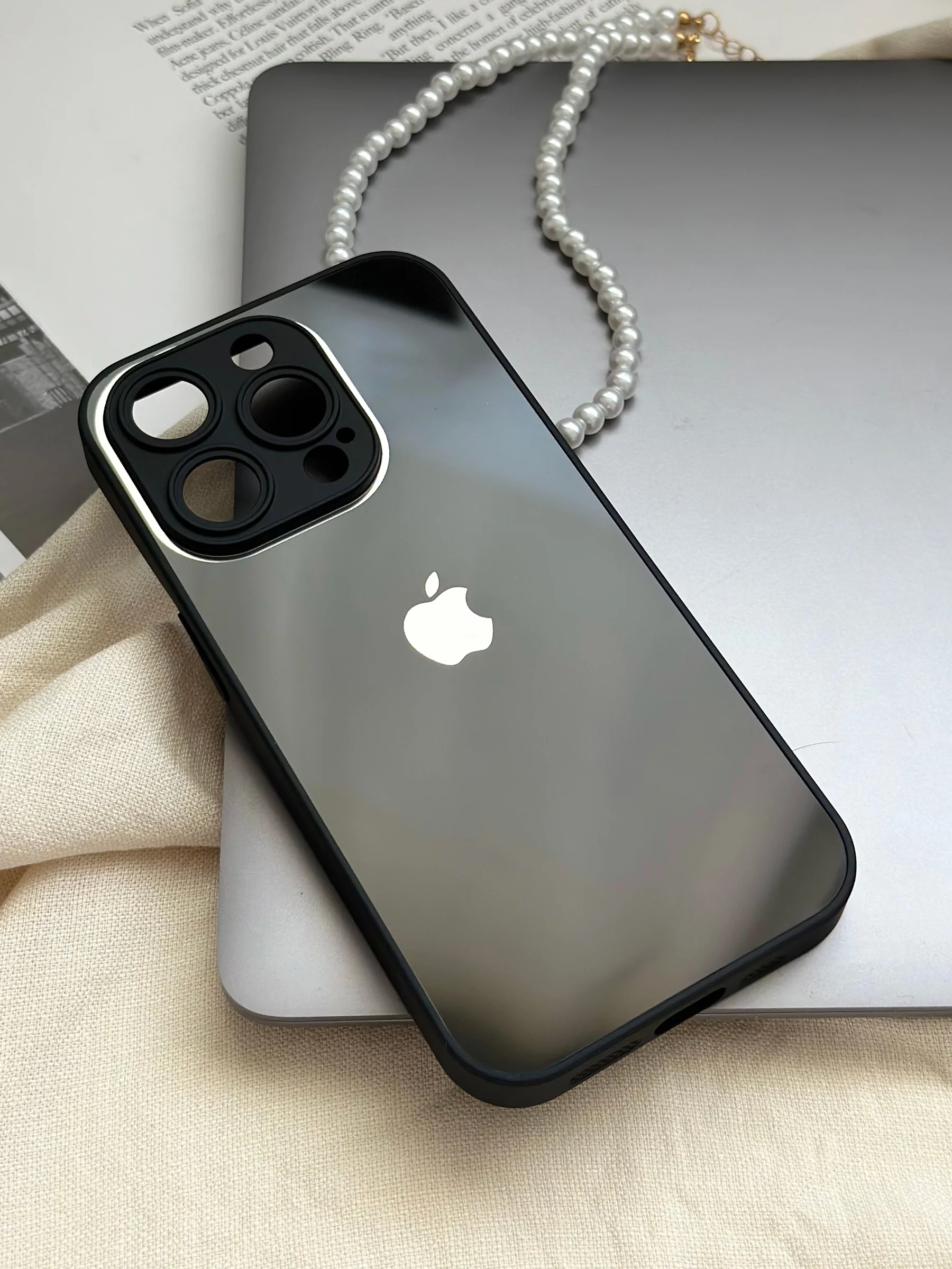 Черный чехол для iPhone 15, 15 Plus, 15 Pro, 15 Pro Max, со стеклянной панелью и защитой камеры