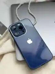 Синий чехол для iPhone 15, 15 Plus, 15 Pro, 15 Pro Max, со стеклянной панелью и защитой камеры