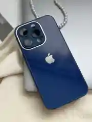 Синий чехол для iPhone 15, 15 Plus, 15 Pro, 15 Pro Max, со стеклянной панелью и защитой камеры