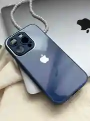 Синий чехол для iPhone 15, 15 Plus, 15 Pro, 15 Pro Max, со стеклянной панелью и защитой камеры