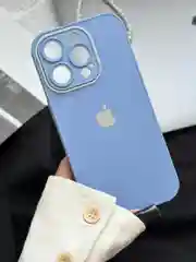 Небесно-голубой чехол для iPhone 15, 15 Plus, 15 Pro, 15 Pro Max, со стеклянной панелью и защитой камеры