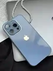 Небесно-голубой чехол для iPhone 15, 15 Plus, 15 Pro, 15 Pro Max, со стеклянной панелью и защитой камеры