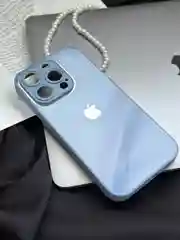 Небесно-голубой чехол для iPhone 15, 15 Plus, 15 Pro, 15 Pro Max, со стеклянной панелью и защитой камеры