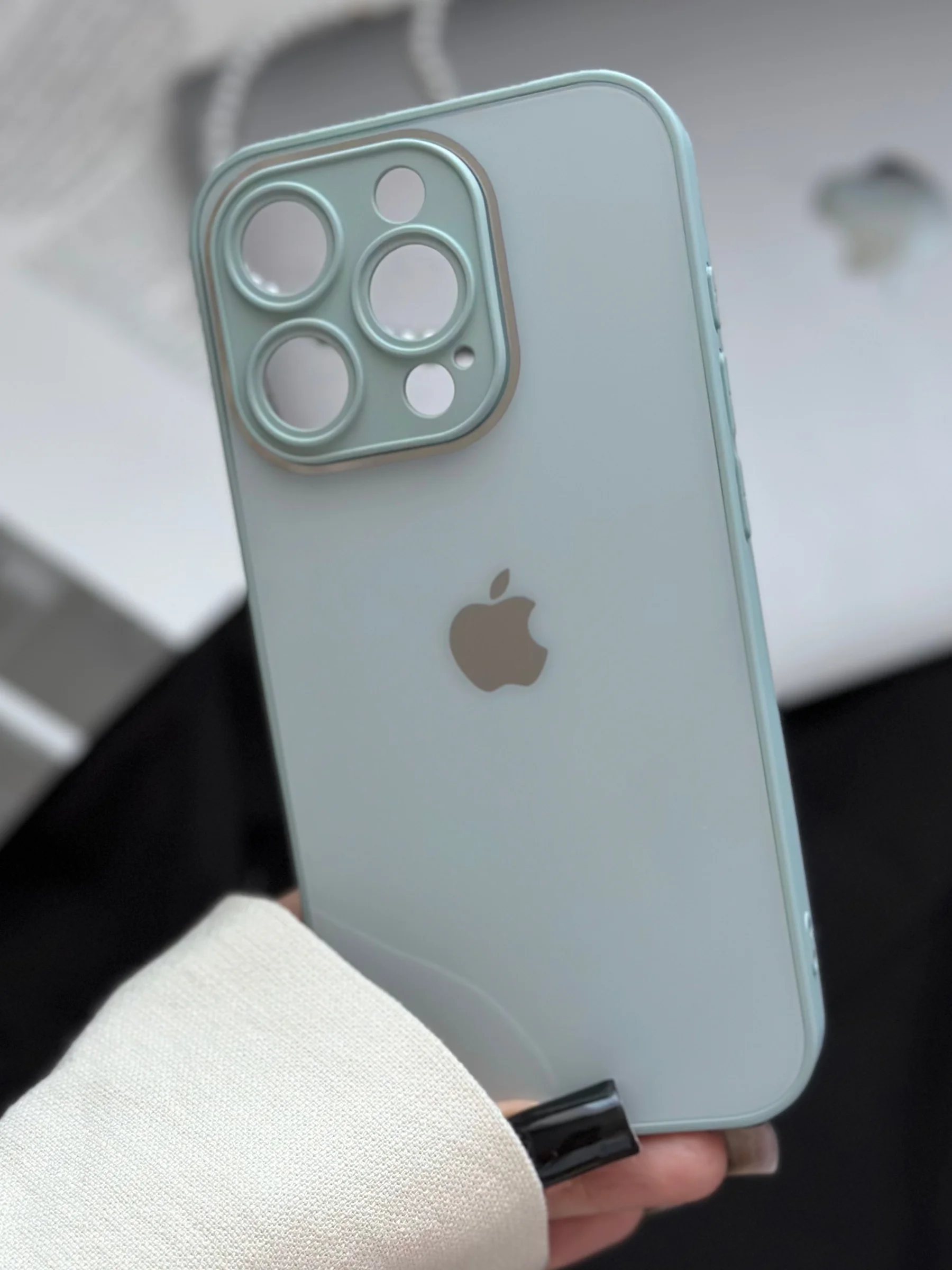 Ледяной чехол для iPhone 15, 15 Plus, 15 Pro, 15 Pro Max, со стеклянной панелью и защитой камеры
