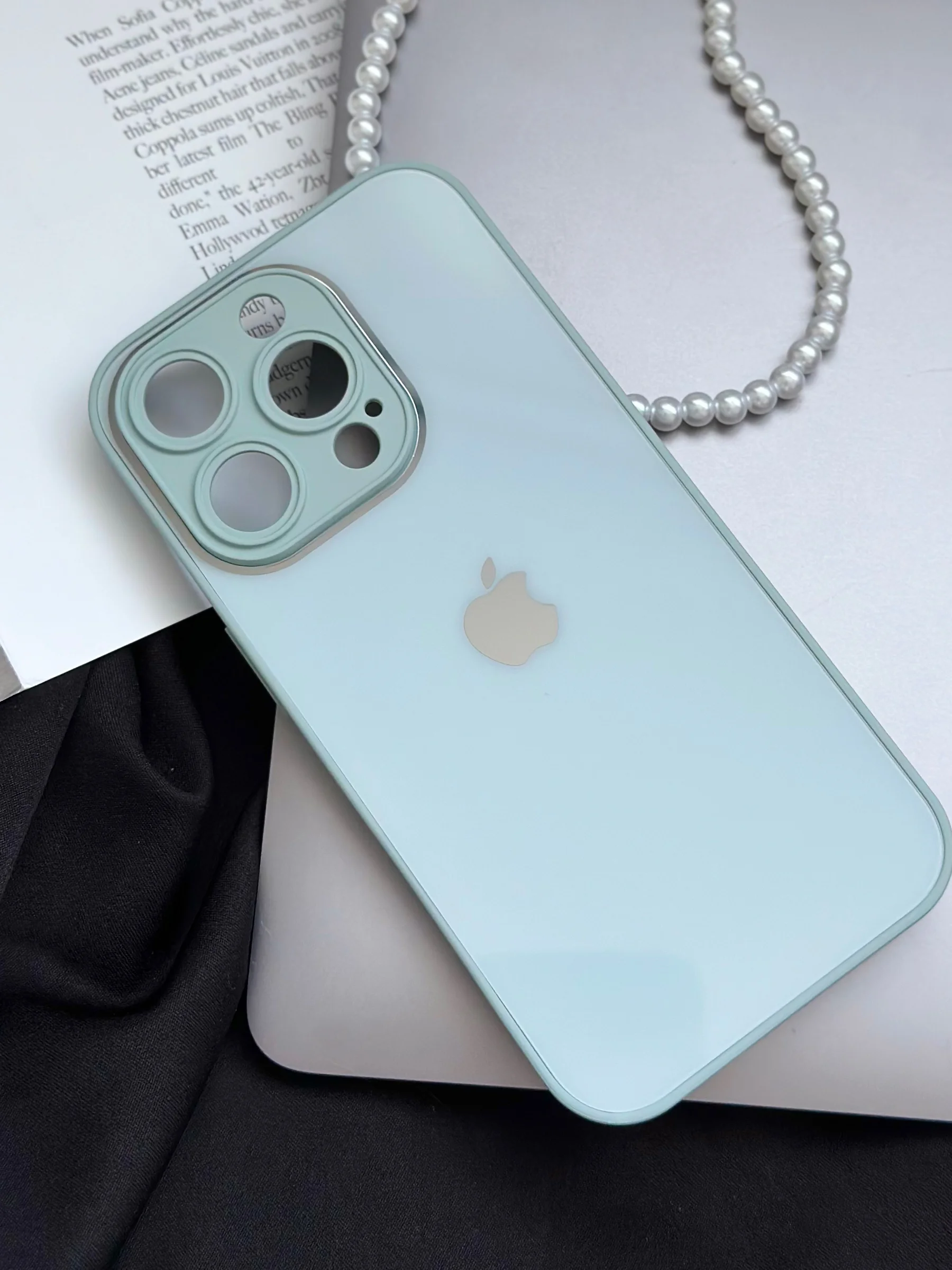 Ледяной чехол для iPhone 15, 15 Plus, 15 Pro, 15 Pro Max, со стеклянной панелью и защитой камеры