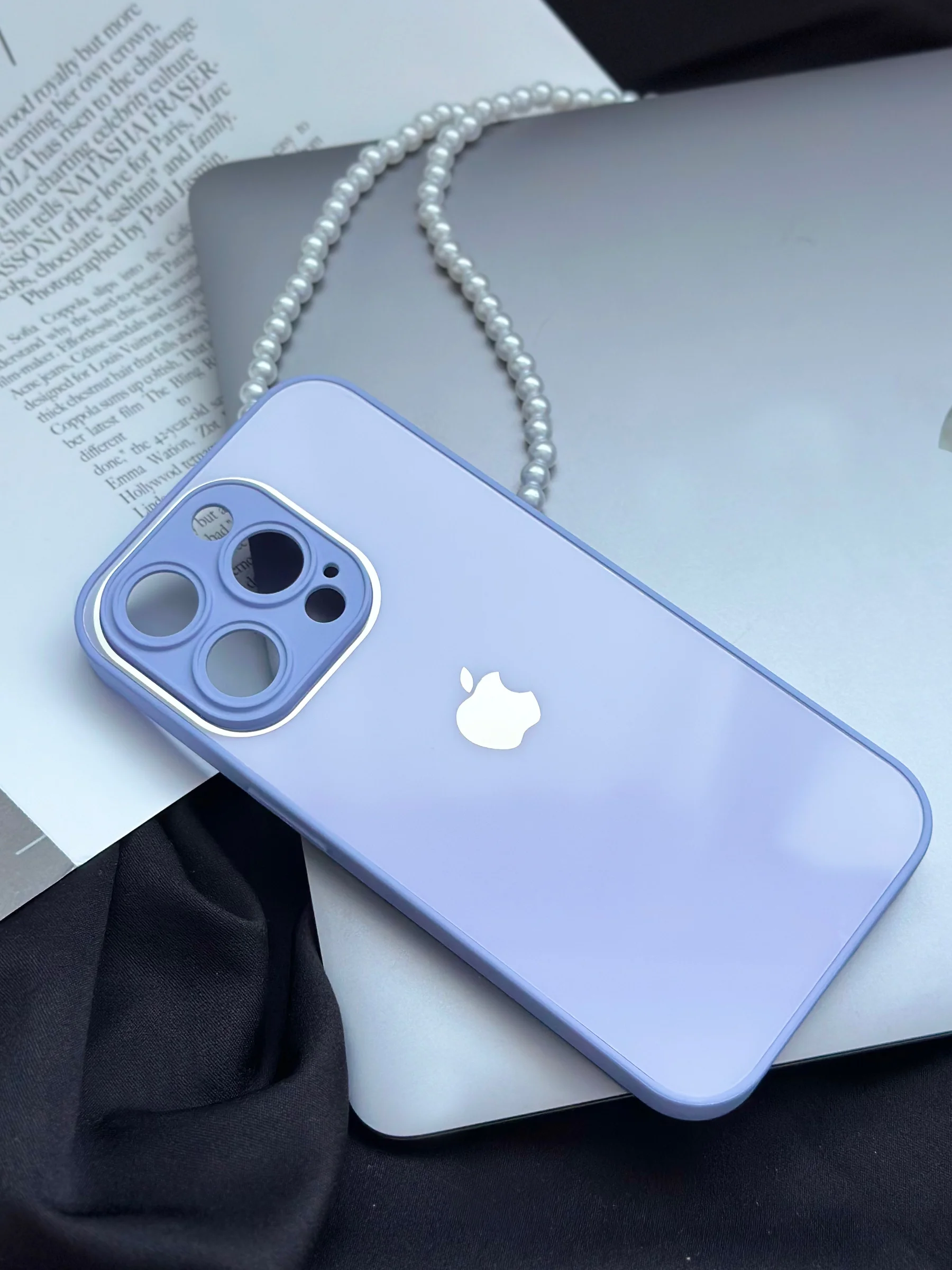 Лавандовый чехол для iPhone 15, 15 Plus, 15 Pro, 15 Pro Max, со стеклянной панелью и защитой камеры
