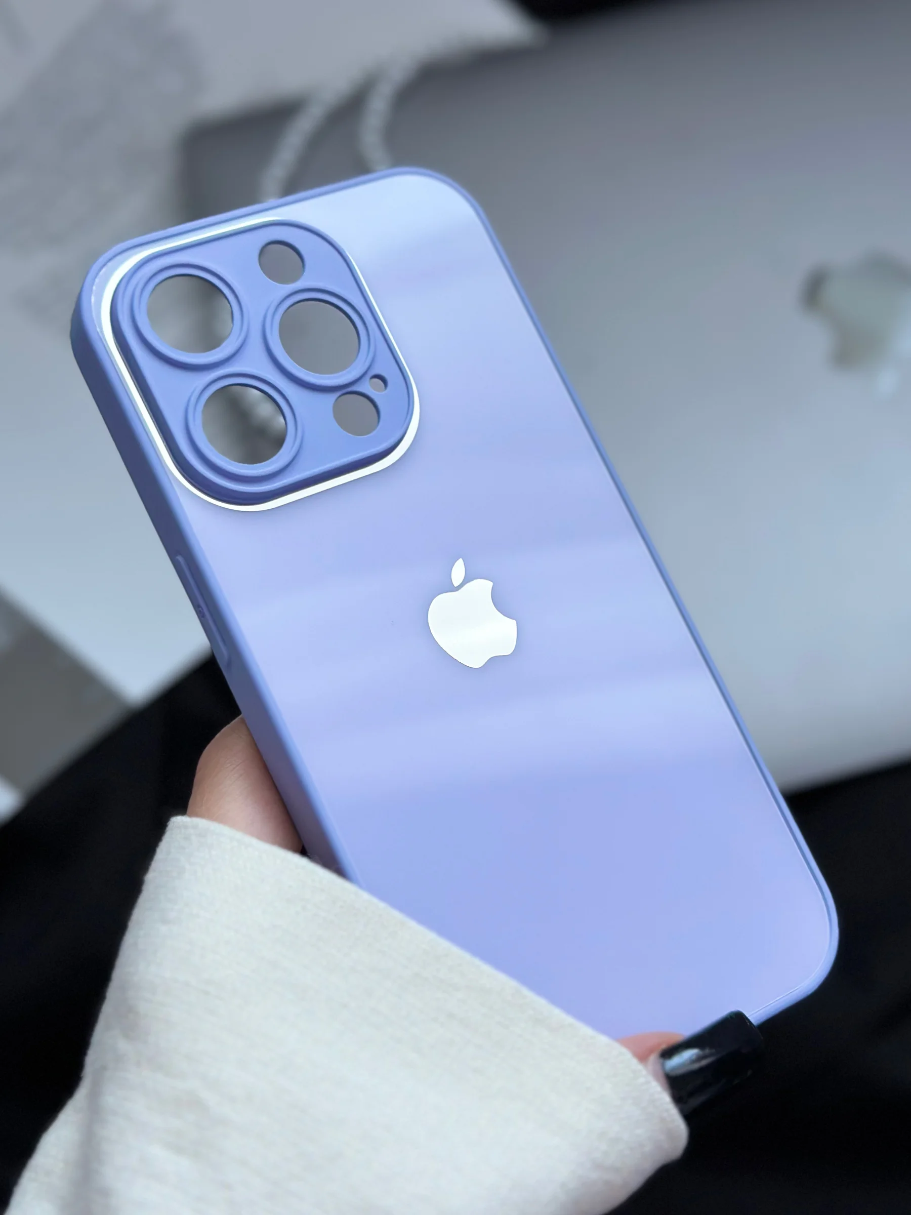 Лавандовый чехол для iPhone 15, 15 Plus, 15 Pro, 15 Pro Max, со стеклянной панелью и защитой камеры