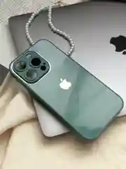 Зеленый чехол для iPhone 15, 15 Plus, 15 Pro, 15 Pro Max, со стеклянной панелью и защитой камеры