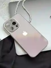 Бежевый меланж чехол для iPhone 15, 15 Plus, 15 Pro, 15 Pro Max, со стеклянной панелью и защитой камеры