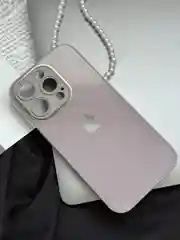 Бежевый меланж чехол для iPhone 15, 15 Plus, 15 Pro, 15 Pro Max, со стеклянной панелью и защитой камеры
