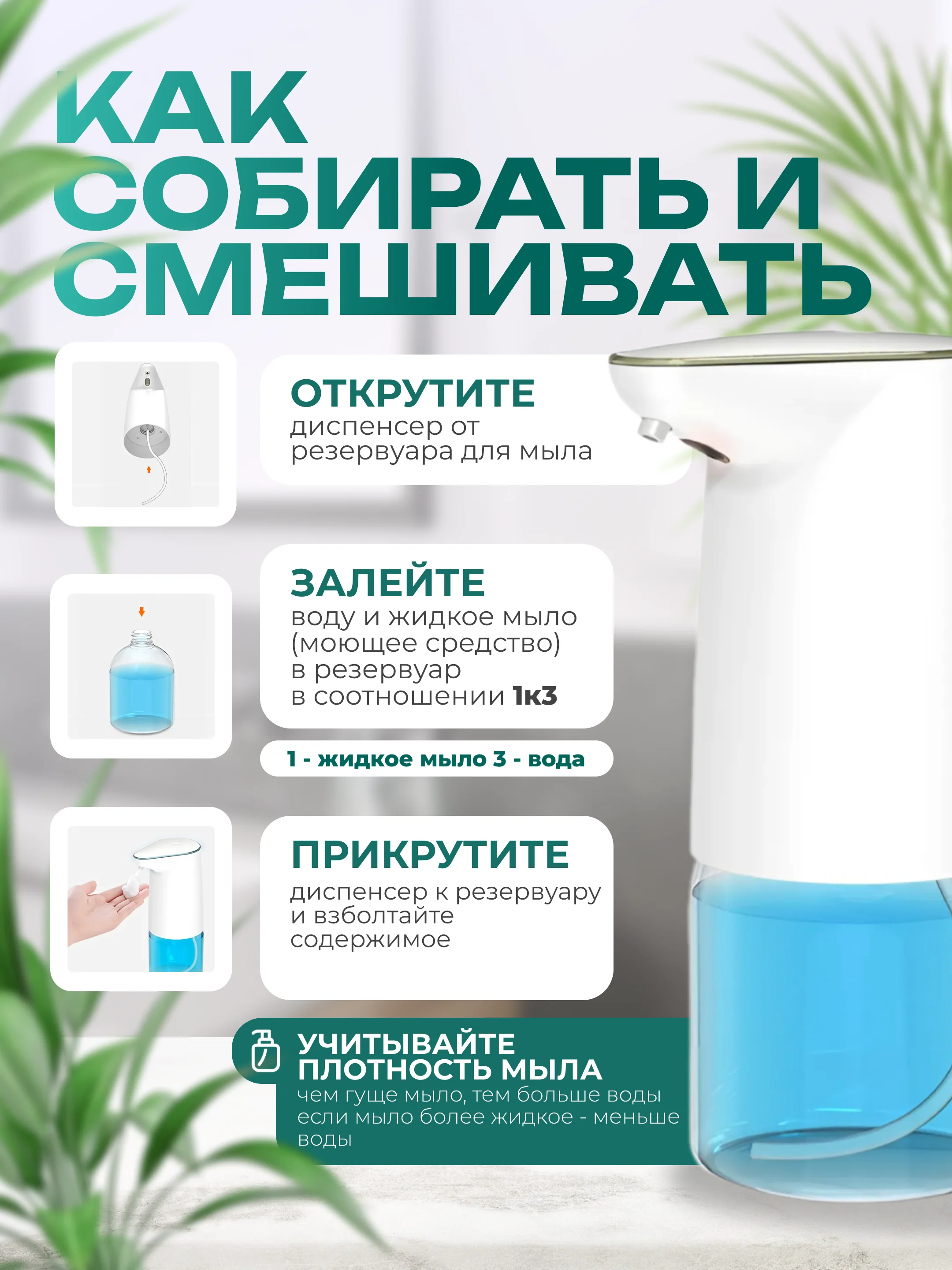 Сенсорный дозатор для жидкого мыла, бесконтактный диспенсер