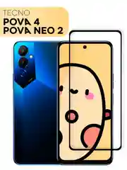 Стекло для Tecno Pova 4, Tecno Pova Neo 2 защитное КАРТОФАН с олеофобным покрытием, рамкой