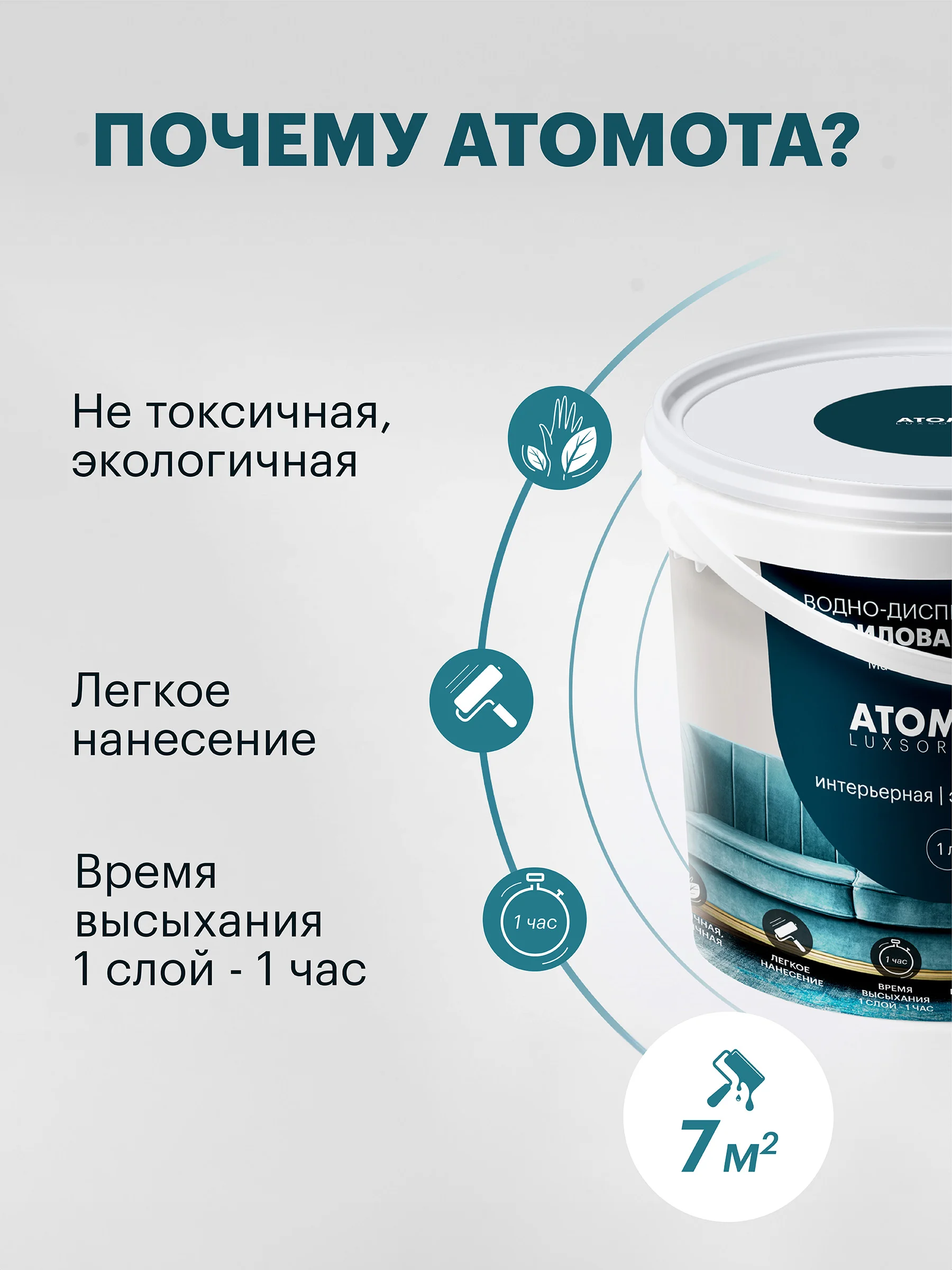 Краска Atomota Люксори интерьерная моющаяся матовая белая, 1 л