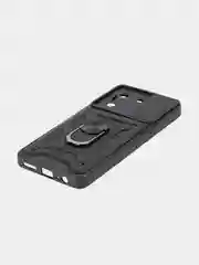 Черный чехол для Tecno Pova 5 противоударный КАРТОФАН пластиковый с кольцом-магнитом и шторкой