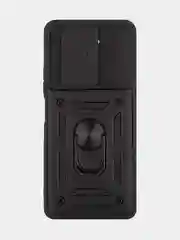 Черный чехол для Tecno Pova 5 противоударный КАРТОФАН пластиковый с кольцом-магнитом и шторкой