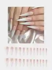 Белый накладные ногти с дизайном, 24 штуки + клей