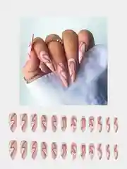 Бежевый накладные ногти с дизайном, 24 штуки + клей