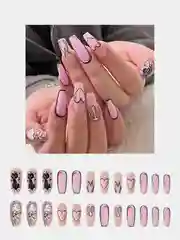 Розовый накладные ногти с дизайном, 24 штуки + клей