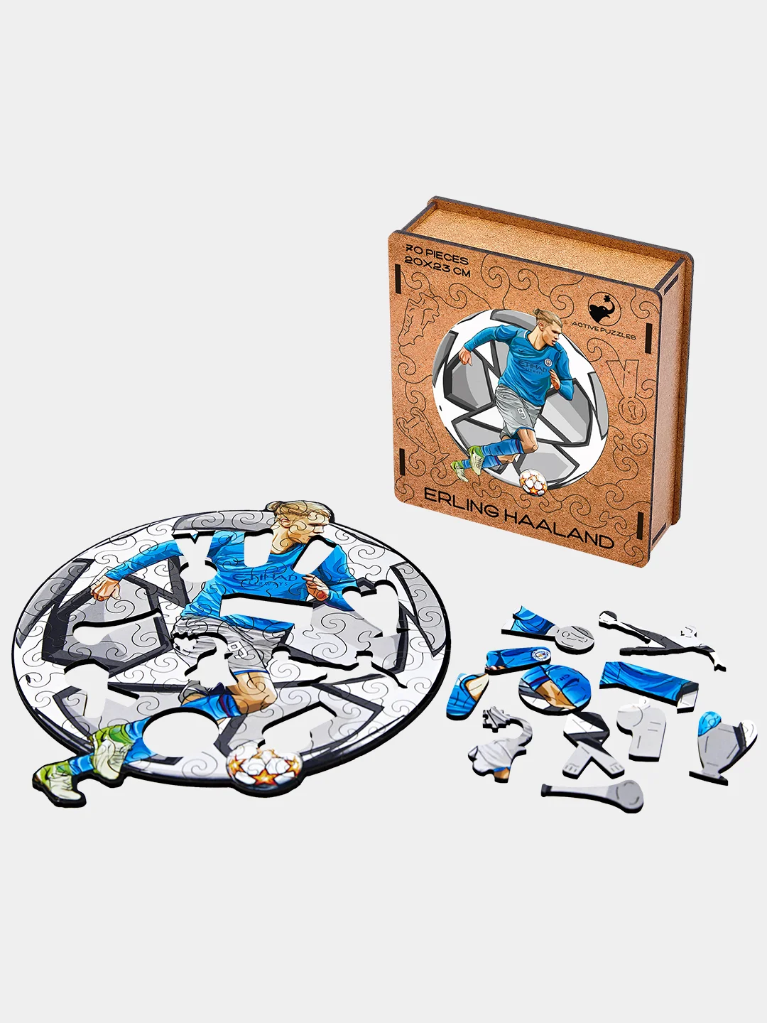Деревянный фигурный пазл Active Puzzles "Эрлинг Холанд",20х23 см, 70 деталей