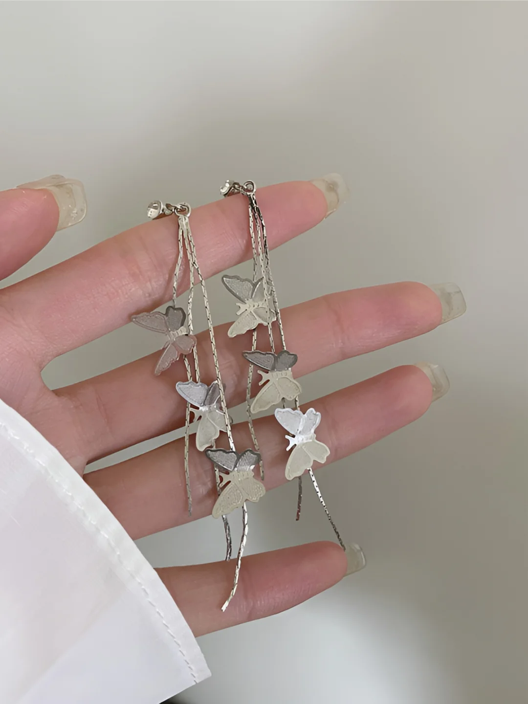 Серебряный серьги длинные с бабочками