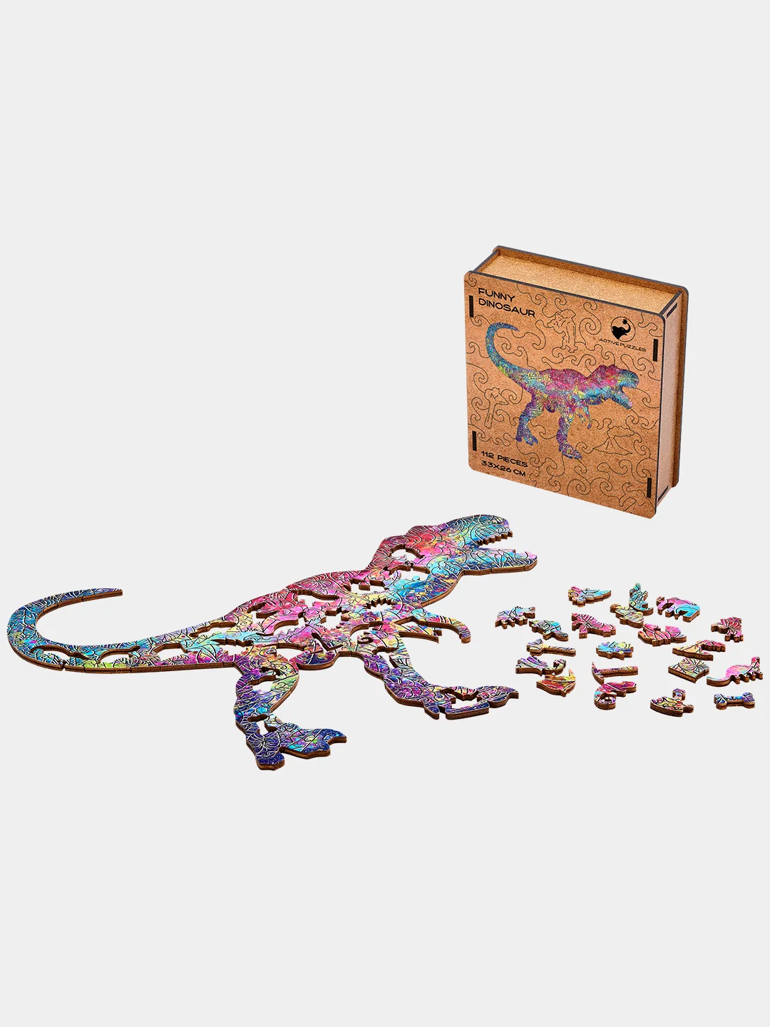 Деревянный фигурный пазл Active Puzzles "Забавный динозавр", 33х26 см, 112 деталей