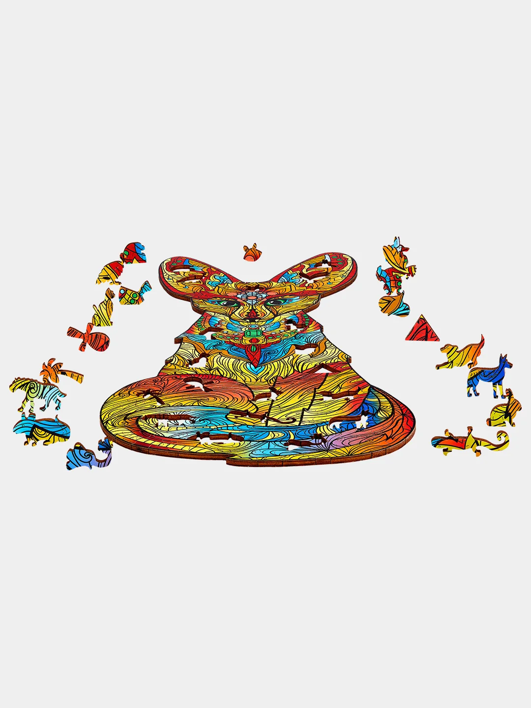 Деревянный фигурный пазл Active Puzzles "Мифический фенек(жёлтый)", 21х44 см, 203 детали