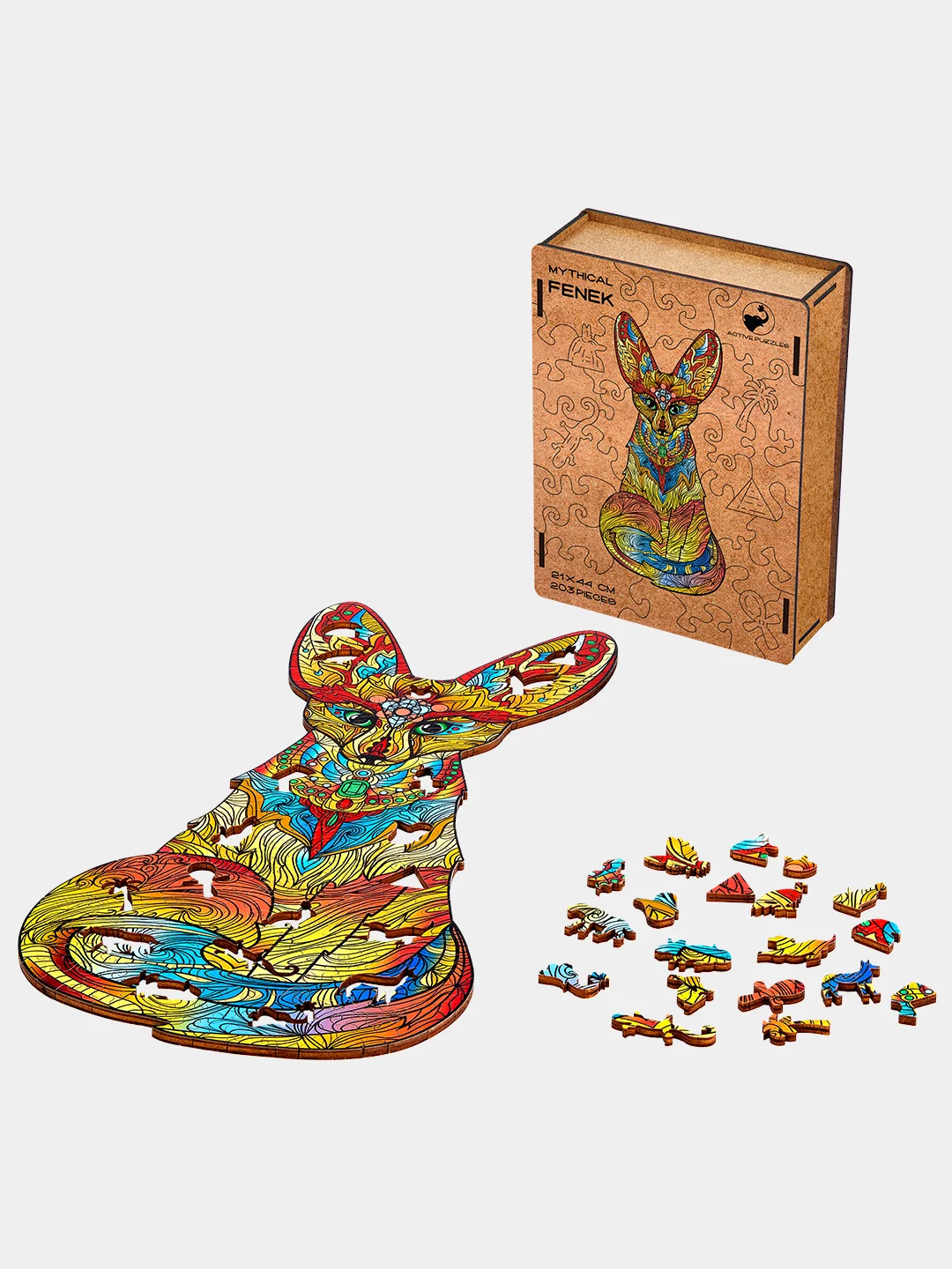 Деревянный фигурный пазл Active Puzzles "Мифический фенек(жёлтый)", 21х44 см, 203 детали