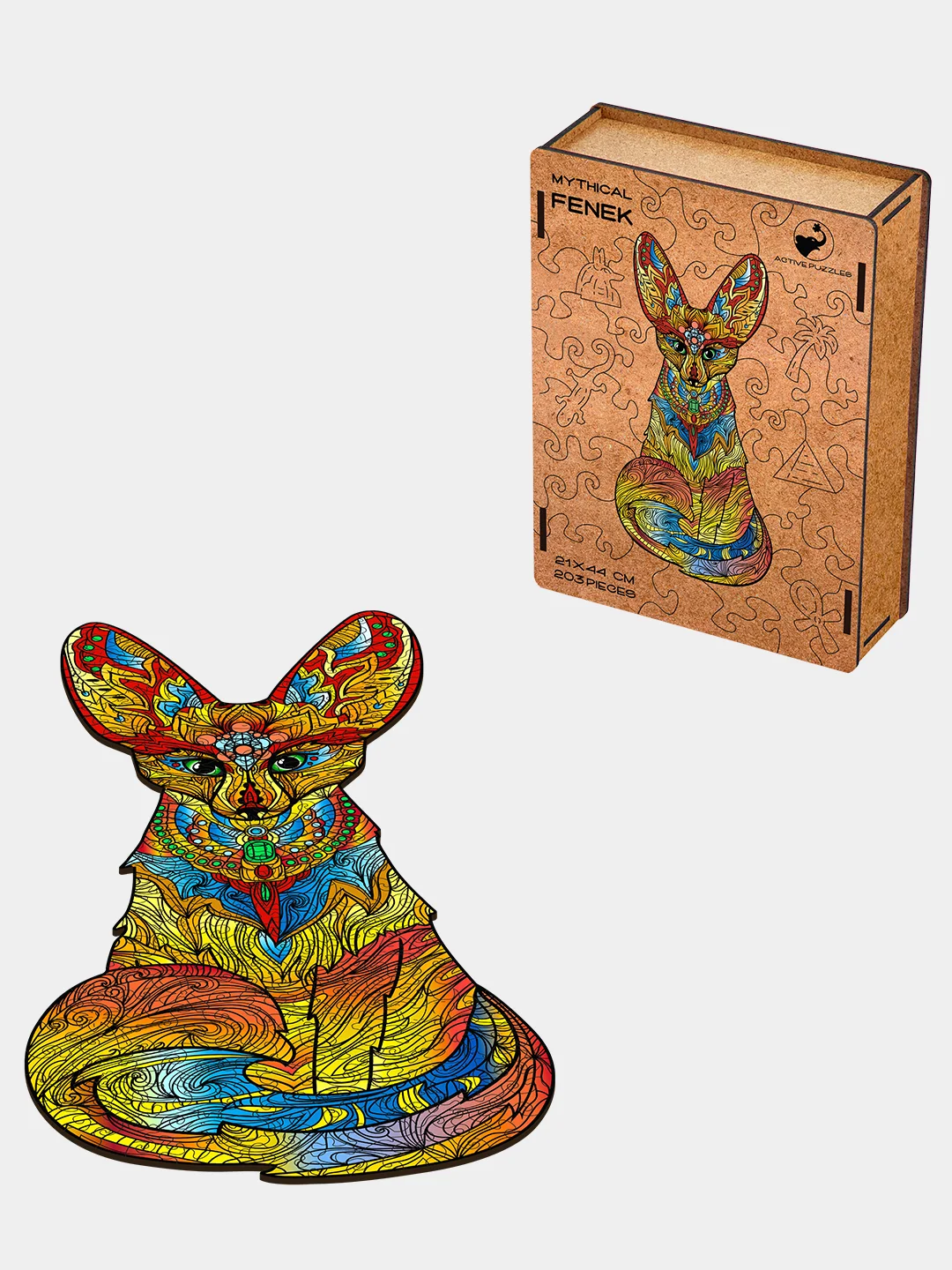 Деревянный фигурный пазл Active Puzzles "Мифический фенек(жёлтый)", 21х44 см, 203 детали
