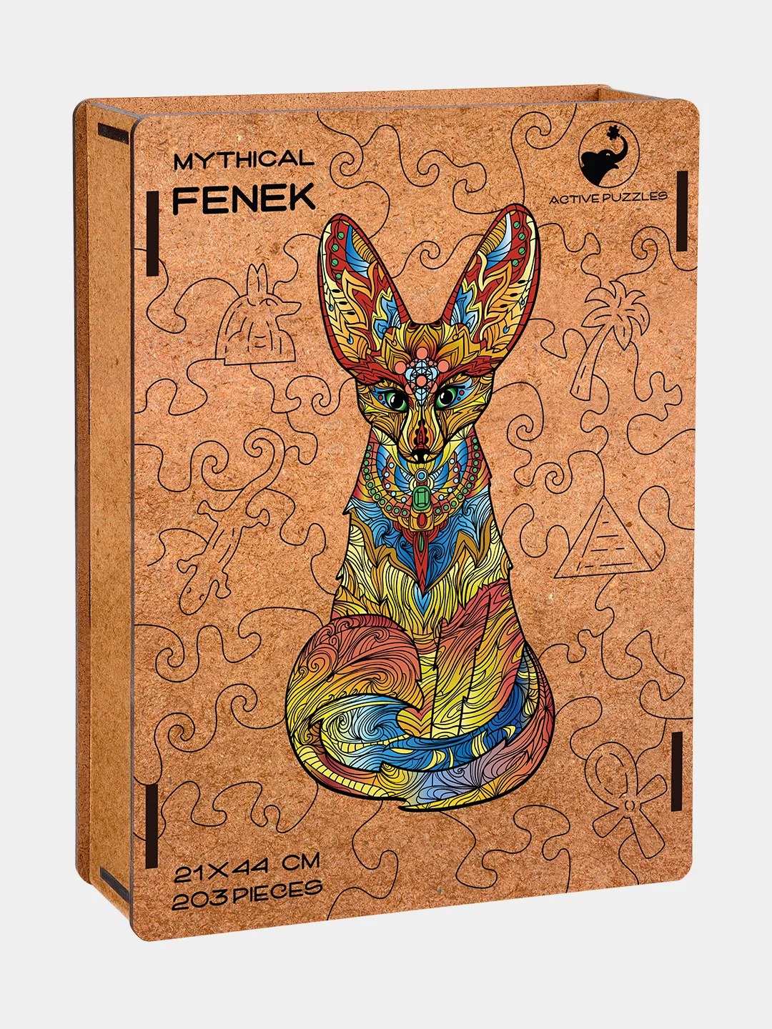 Деревянный фигурный пазл Active Puzzles "Мифический фенек(жёлтый)", 21х44 см, 203 детали