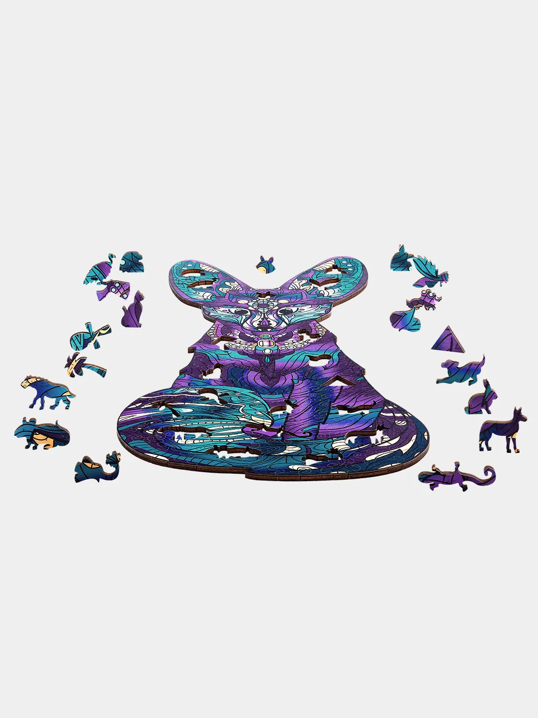 Деревянный фигурный пазл Active Puzzles "Мифический фенек(фиолет.)", 21х44 см, 203 детали