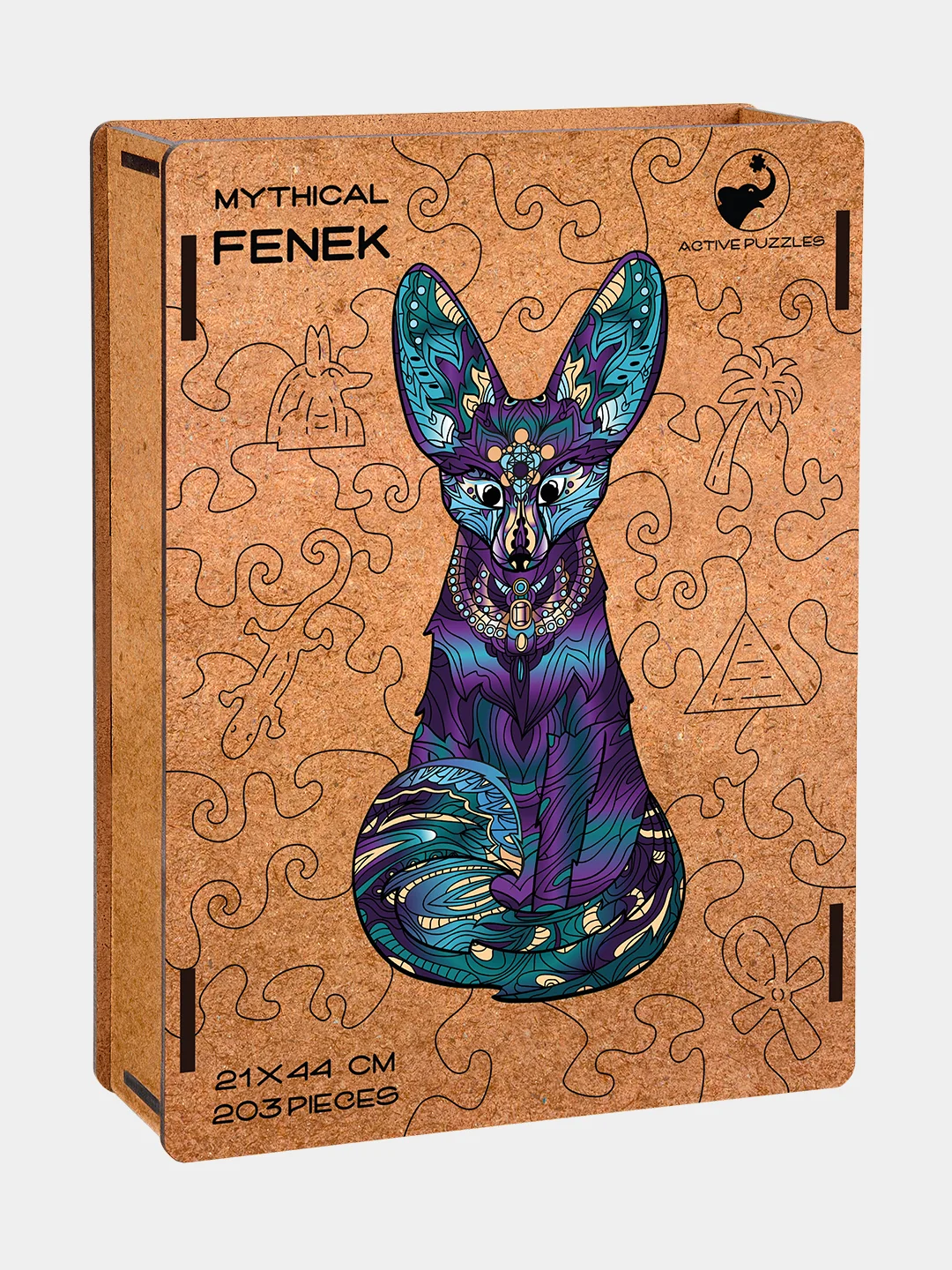 Деревянный фигурный пазл Active Puzzles "Мифический фенек(фиолет.)", 21х44 см, 203 детали