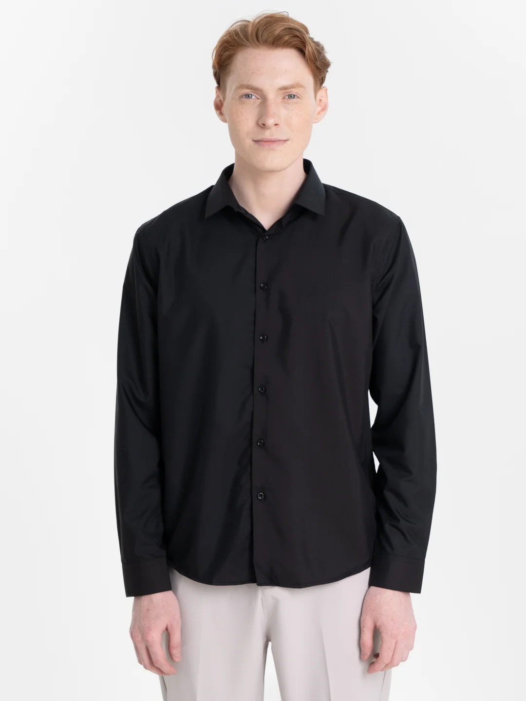 Черный рубашка классическая с длинным рукавом, приталенная Slim fit