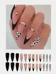 Угольный накладные ногти с дизайном, 24 штуки + клей