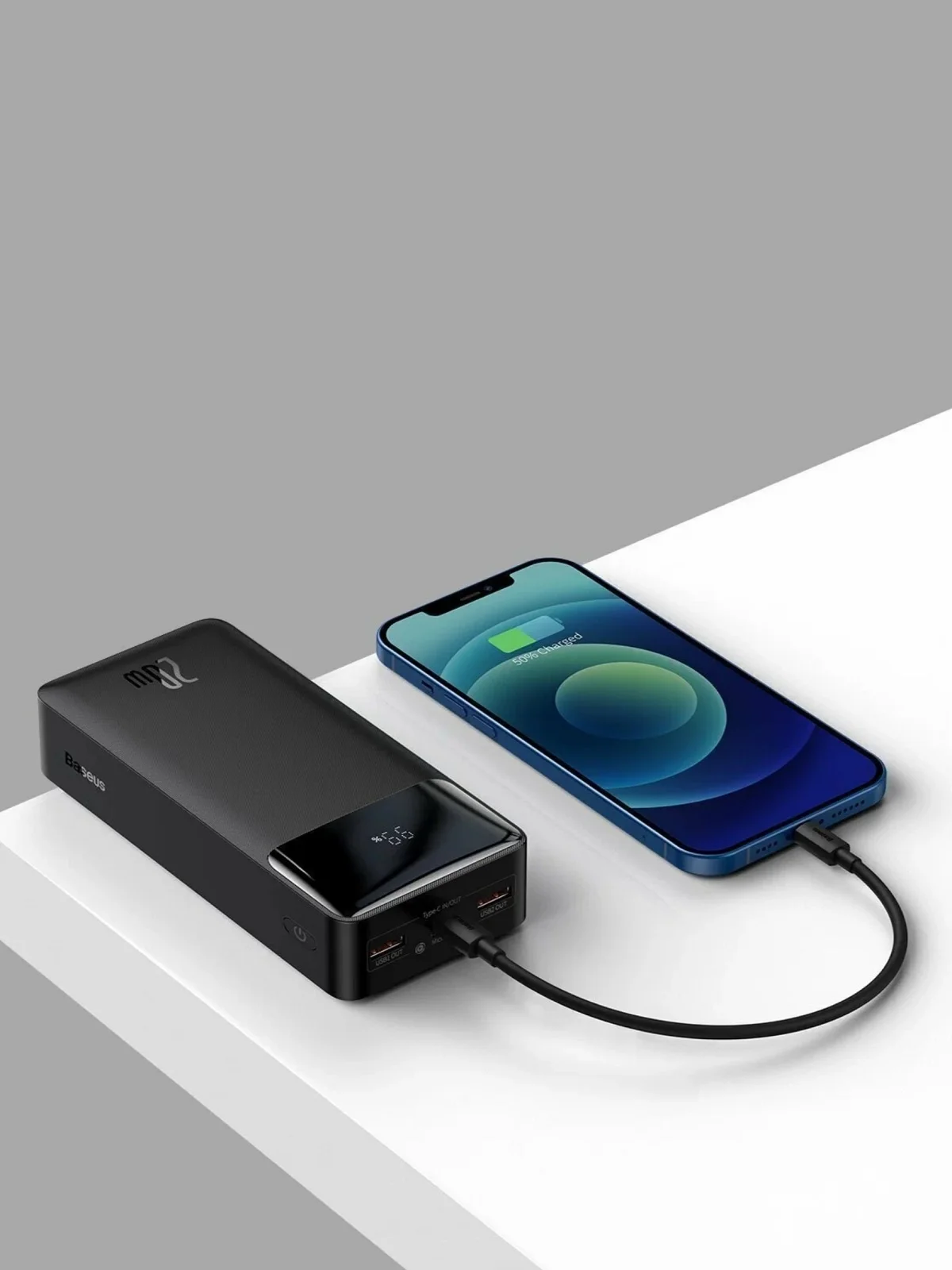 Белый внешний аккумулятор Baseus Bipow Digital Display 20W, 30000mAh, PD / QC Powerbank, PPBD30K