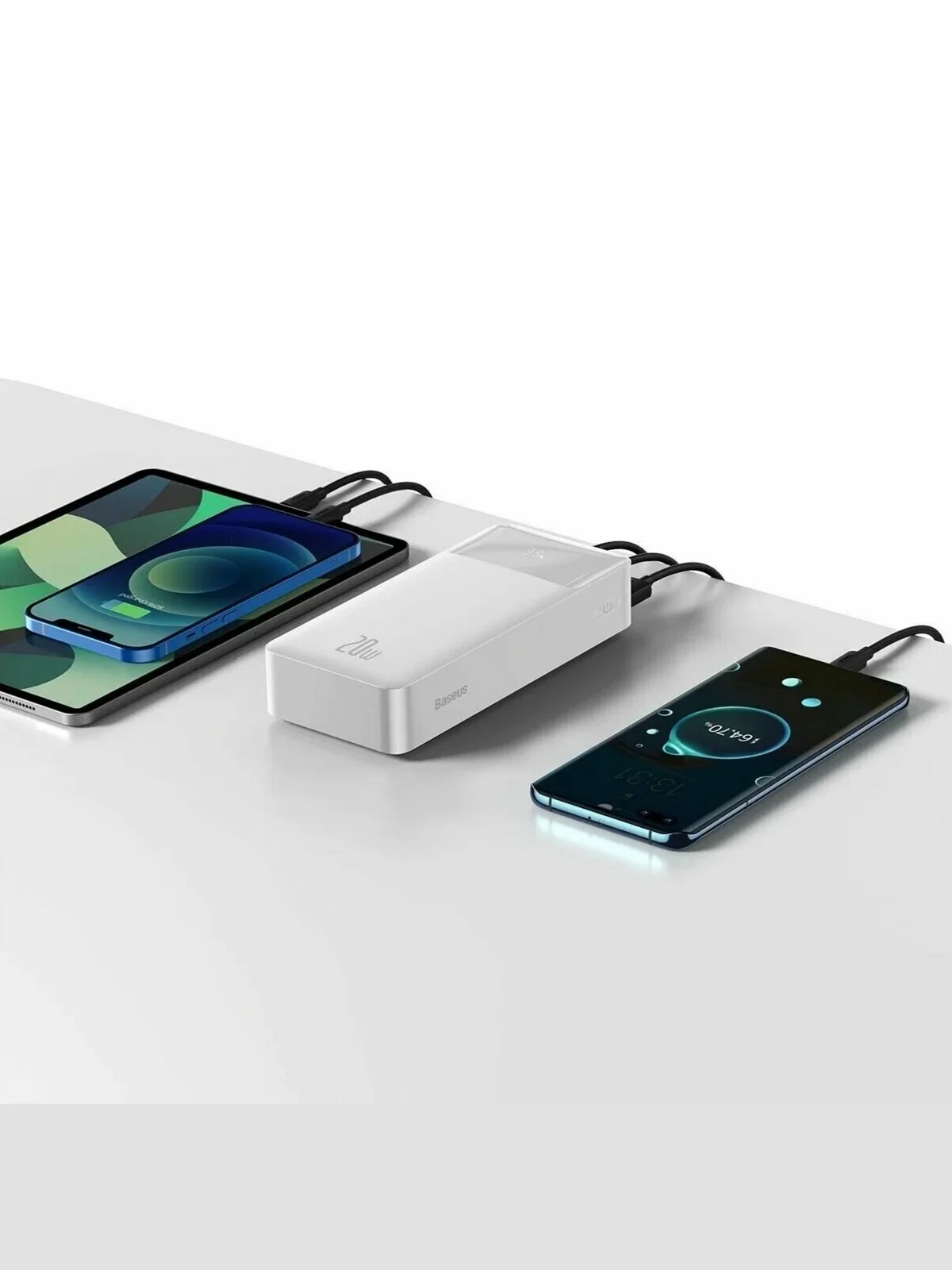 Белый внешний аккумулятор Baseus Bipow Digital Display 20W, 30000mAh, PD / QC Powerbank, PPBD30K